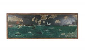 Oil on board by Edward C. "Pa" Hunt (1870-1934), titled Whale Hunt, circa 19th/20th century.