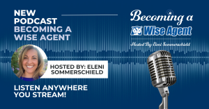 Image of Eleni Sommerschield with microphone and Becoming a Wise Agent logo