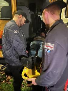 Farmingville Fire Department crew members performing an extrication drill
