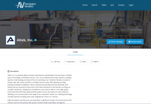 Altek, Inc. is a sample listing on Aerospace Vendors