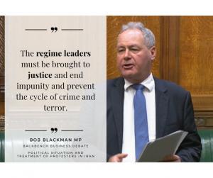 Mr.Blackman: "The 10-point plan given by Mrs. Maryam Rajavi, the president-elect of the NCRI. The Government should support that Iranian solution, as was supported by more than 230 Members from both the House of Commons and the House of Lords in December 2022."