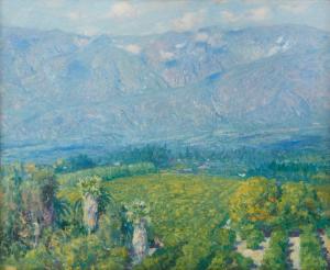 Oil on canvas painting by Guy Rose (American, 1867-1925), titled View from Arroyo Terrace, Pasadena ($237,500).