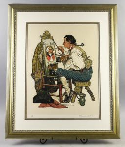Limited-edition print from American illustrator Norman Rockwell, titled Ye Pipe & Bowl, originally created in 1926, signed and numbered (180/200) in 1976 (est. $200-$1,500).