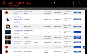 screenshot of concert search results on The Propaganda Site