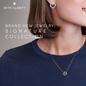 Model-wearing-With Clarity-Signature-Jewelry-Collection-Earrings-Necklaces