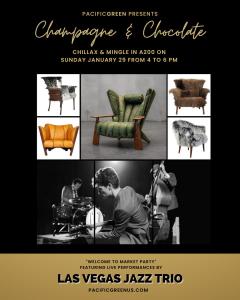 Pacific Green is thrilled to host their first welcome party event Sunday, Jan 29th at 4pm, featuring live music by The Last Vegas Jazz Trio. Guests will discover their exotic collection while listen to live jazz while sipping on champagne.