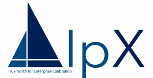 The IpX logo with a large triangle in two shades of blue and a smaller line of text reading "True North for Enterprise Calibration"