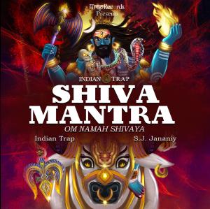 This is a colorful, modern graphic rendering of Lord Shiva, with the song title in a decorative banner along with the artists names.