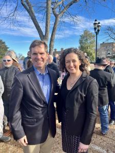 Kentucky Governor Andy Beshear and Weyland Ventures CEO Mariah Gratz celebrate City Block groundbreaking