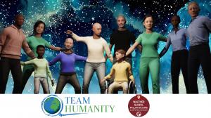 An animated team centered around a cancer patient in a wheelchair