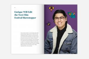 Image of a CTE program viewbook spread that applied the use of student portraiture.