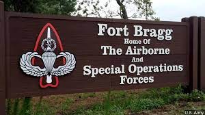 Ft Bragg welcome sign at Ft Bragg entrance