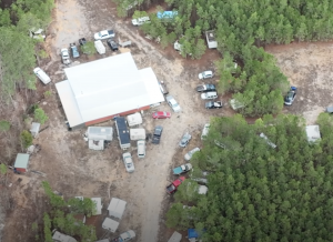 Aerial footage of a cockfighting pit in Mississippi.