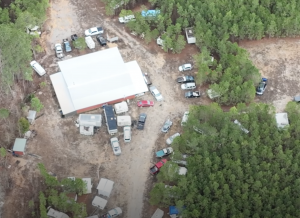 Aerial footage of a cockfighting pit.