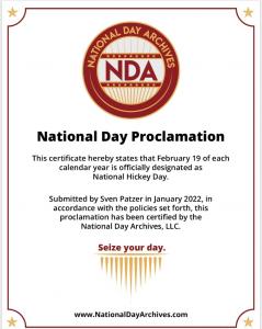 February 19th is Officially Designated as National Hickey Day
