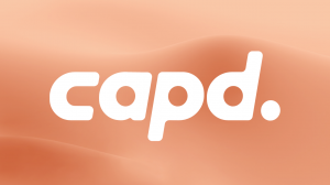 The white typographic logo for Capd Period, against a soft 3D textured gradient background in a warm salmon tint.