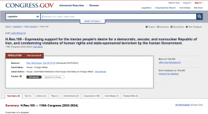 H.Res.100 was introduced by Chairman Tom McClintock (R-CA) with 165 original bi-partisan co-sponsors in support of a democratic nonnuclear secular Republic Iran-Feb 8, 2023