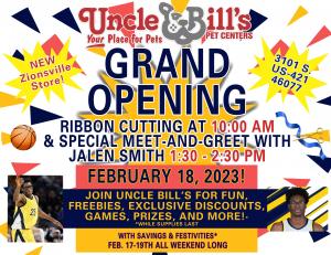 Uncle Bill's Zionsville Grand Opening Celebration Flyer