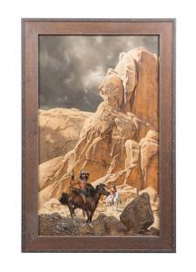 Oil on canvas by Frank McCarthy (American, 1944-2002), titled The Warriors of Canyon Land (1988), 40 ¼ inches by 24 inches (less frame), artist signed and dated (est. $15,000-$20,000).