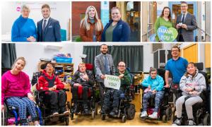 A collage of images of staff from The Property Centre visiting local charities