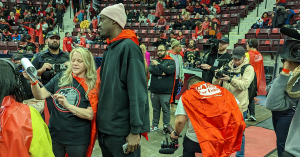 Image showing Pascal Siakam, founder of the PS43 Foundation and Raptors forward, instructed fans to wear capes between the first and second quarters.