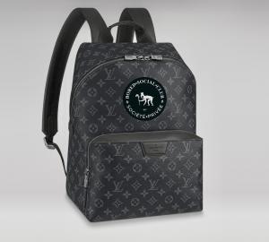 A Louis Vuitton backpack with the Bored Social Club logo