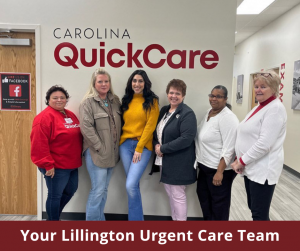 Lillington Urgent Care team members standing in front of Carolina QuickCare sign