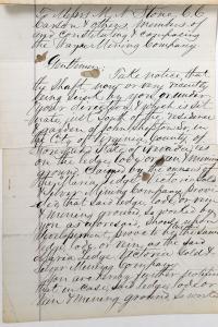 Two-page 1875 letter from attorneys to the claimants of the Wayne Mining Co., on behalf of the owners of the Maria Ledge of the Victoria Gold & Silver Mining Co. (est. $400-$800).