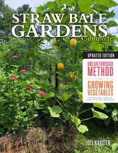 This is a photo of the cover of Straw Bale Gardens Complete.