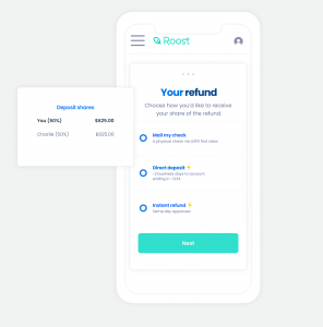 Phone image showing deposit split with roommate and choose your refund method