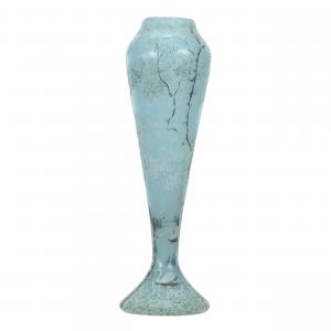 Signed Daum Nancy French cameo art glass vase, 15 ¾ inches tall, boasting a pastel blue ground with a rare cameo carved and enamel swan scenic décor (est. $10,000-$15,000).