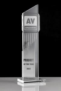 Trophy with the inscription of Bitdefender Product of the Year 2022 and the logo of AV-Comparatives.