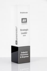 Trophy with the inscription of Bitdefender Stategic Leader Endpoint Prevention & Response 2022 and the logo of AV-Comparatives