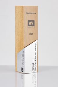 Trophy with the inscription of Bitdefender Approved Enterprise & Business Security 2022 and the logo of AV-Comparatives.