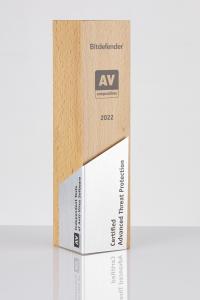 Trophy with the inscription of Bitdefender Certified Advanced Threat Protection 2022 and the logo of AV-Comparatives.