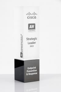 Trophy with the inscription of Cisco Stategic Leader EPR 2022 and the logo of AV-Comparatives.