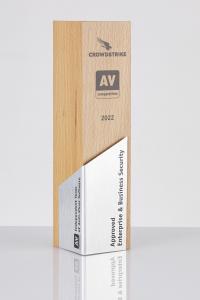 Trophy with the inscription of CrowdStrike Approved Enterprise & Business Security 2022 and the logo of AV-Comparatives.