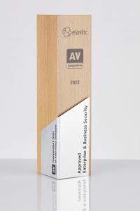 Trophy with the inscription of Elastic Approved Enterprise & Business Security 2022 and the logo of AV-Comparatives.