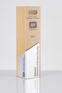 Trophy with the inscription of ESET Approved Enterprise & Business Security 2022 and the logo of AV-Comparatives.