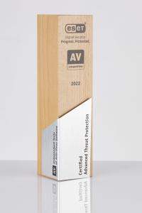 Trophy with the inscription of ESET Certified Advanced Threat Protection 2022 and the logo of AV-Comparatives.