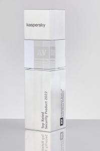 Trophy with the inscription of Kaspersky Top-Rated Security Product 2022 and the logo of AV-Comparatives.