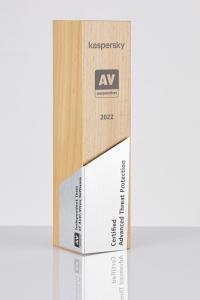 Trophy with the inscription of Kaspersky Certified Advanced Threat Protection 2022 and the logo of AV-Comparatives.