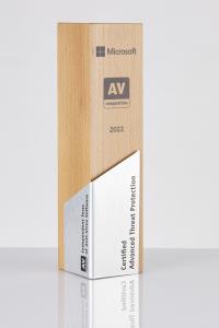 Trophy with the inscription of Microsoft Certified Advanced Threat Protection 2022 and the logo of AV-Comparatives.