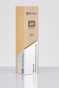 Trophy with the inscription of VIPRE Approved Enterprise & Business Security 2022 and the logo of AV-Comparatives.