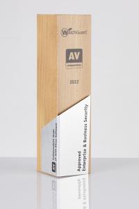 Trophy with the inscription of WatchGuard Approved Enterprise & Business Security 2022 and the logo of AV-Comparatives.