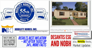 Nobility Homes, Inc (NOBH) Sales, Earnings for Its Fiscal Year 2022 Report Result$. Beating Inflation Rate, Net After Taxes Up 34% reported. More Fact$, DeSantis ESG, MHVille Market Report.