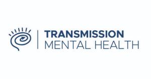 Transmission Mental Health Logo, blue lettering with mental health 'eye'