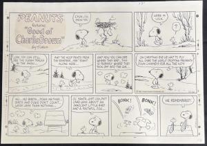 The three Charles Schulz original Peanuts strips in the sale include this 10-panel Sunday page featuring Snoopy and Woodstock, dated 12/26/1982 ($44,400).