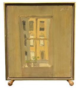 Oil on board painting by Alex Katz (b. 1927), titled Window #1, 9 ½ inches by 11 inches, artist signed upper right and with a gallery label on back ($37,950).