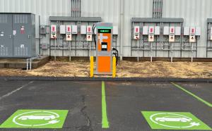 ChargePoint DC Fast EV Charging Stations in Front of Building